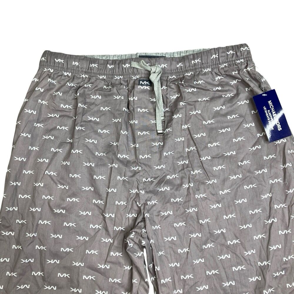 Michael Kors Pajama‎ Pants Mens L Gray Sleepwear MK Logo Print Drawstring Nwt - Picture 3 of 9